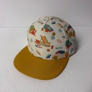Emerson and Friends Kids Beach Print Snapback Hat Mustard Yellow Flat Brim Cap